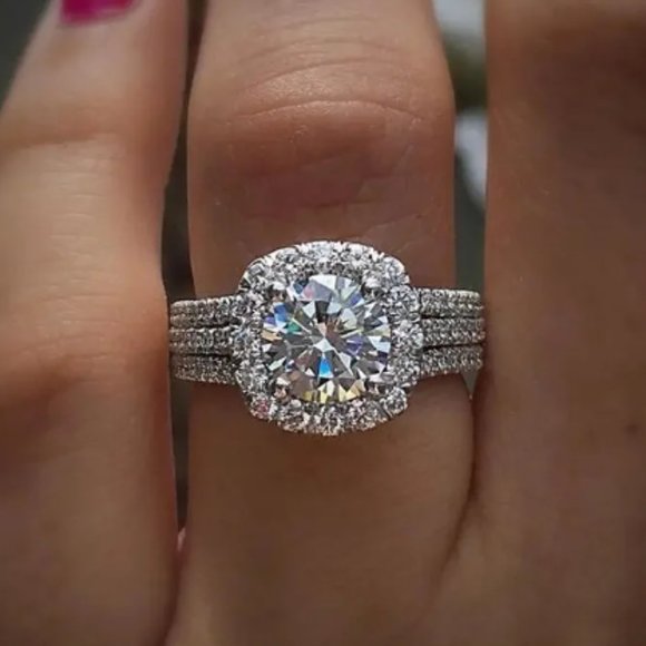 NEW Stunning Micro Pave 3 Row Zircon Engagement/Wedding Style Ring-Size 6 - Picture 2 of 2